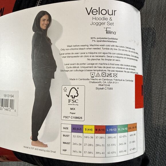 Felina Velour Women’s Hoodie & Jogger Set Black Size M Cozy Loungewear - Picture 3 of 5